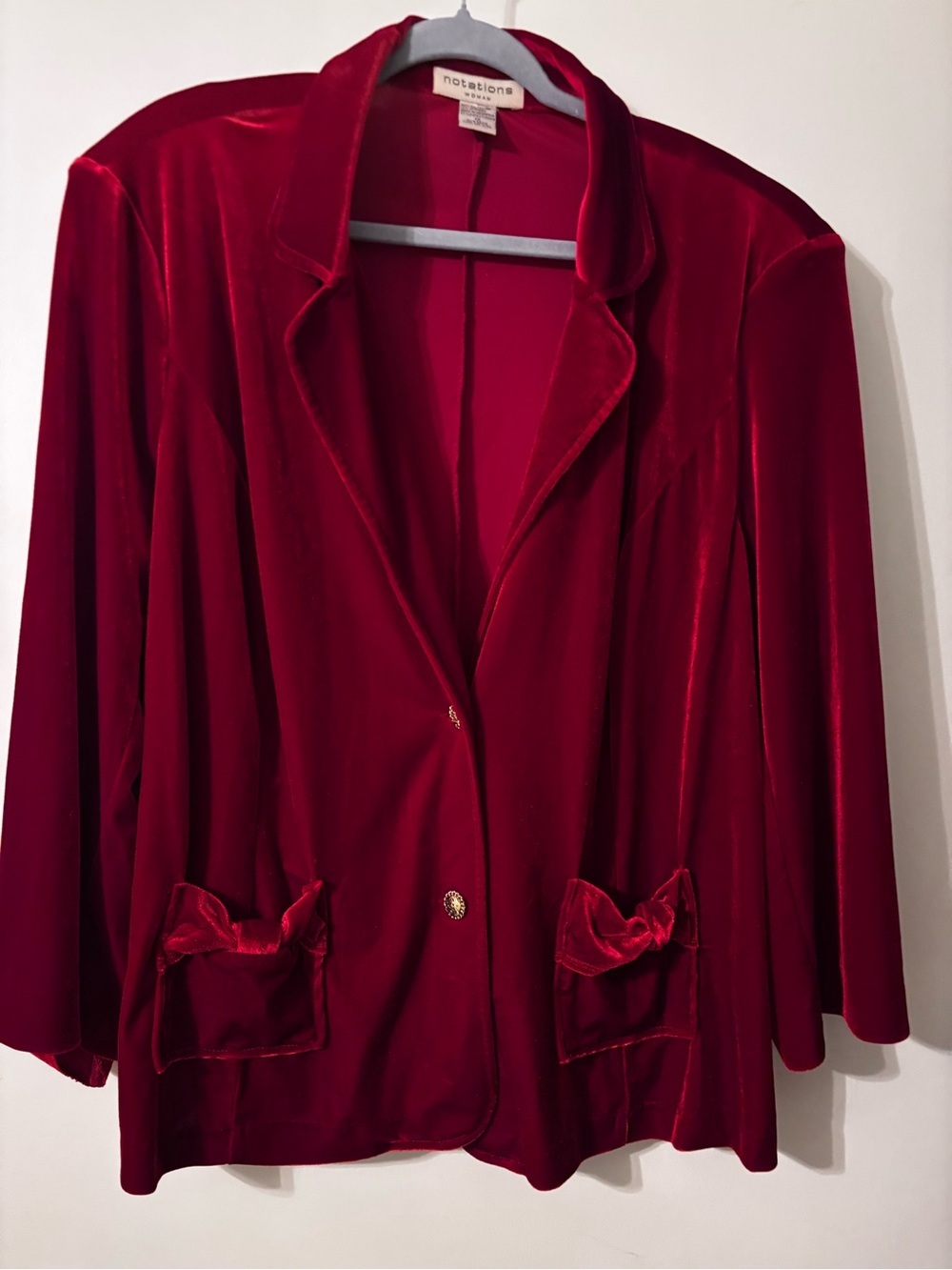 Notations Deep Red Velvet Blazer with Gold Buttons